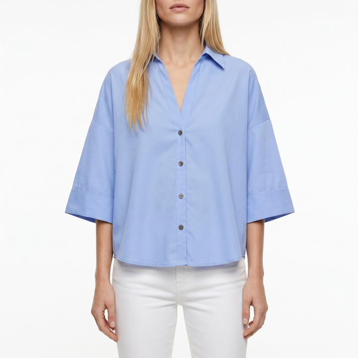Oversized Button Down Shirt – 3/4 Sleeve Relaxed Fit