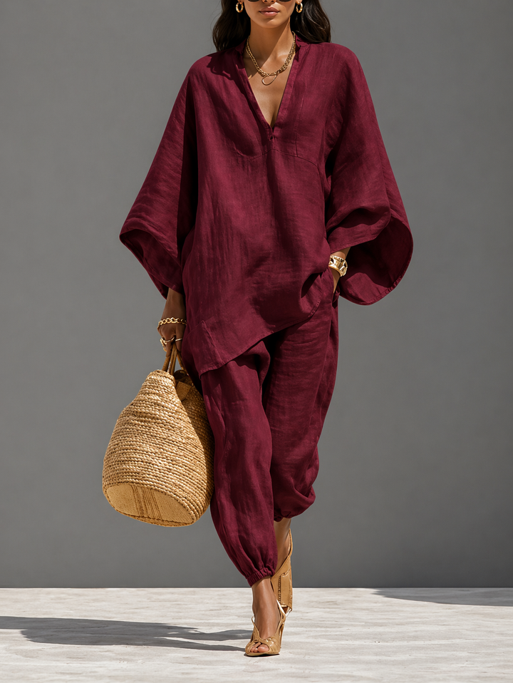 Women's Oversized Linen Batwing Lounge Set