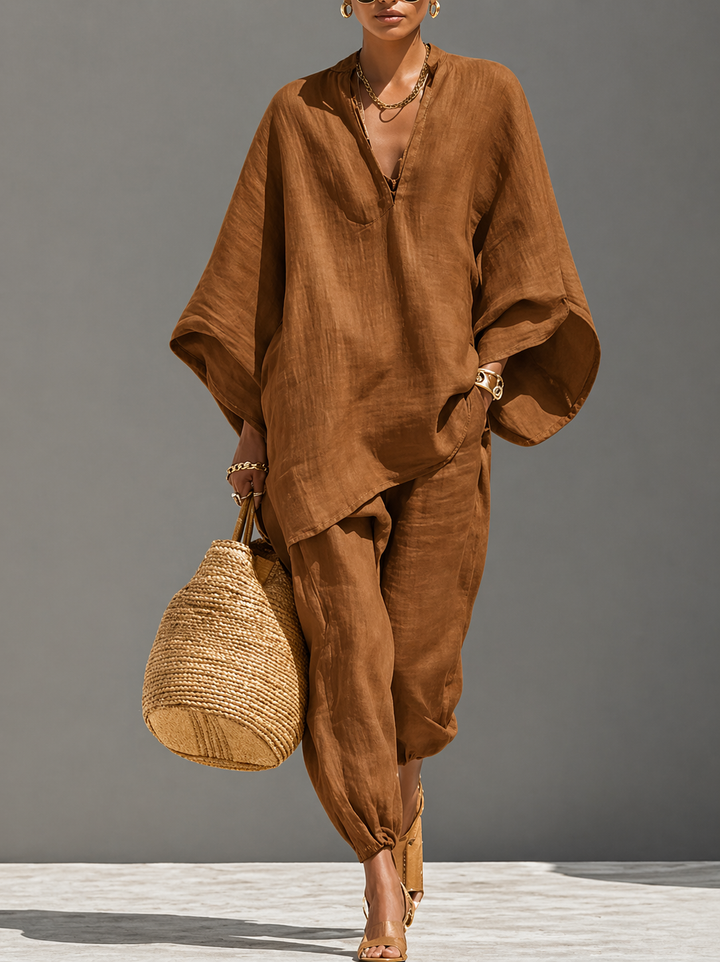 Women's Oversized Linen Batwing Lounge Set