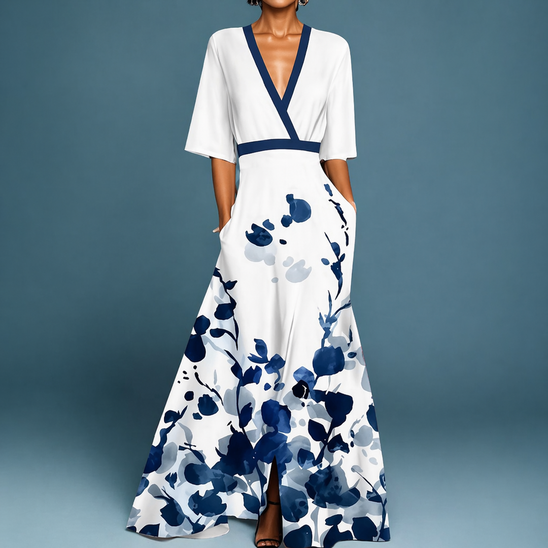 Women's Floral Wrap Maxi Dress with Flutter Sleeves