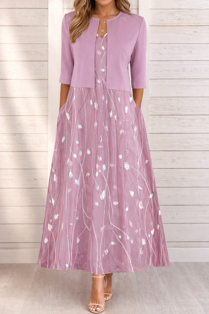 Women's Floral Long A-Line Dress Cardigan Set