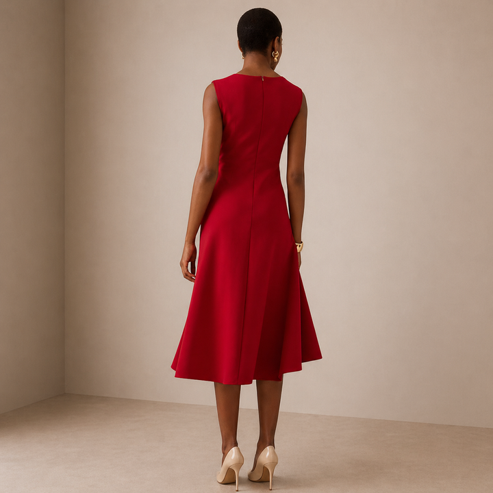 Women's Sleeveless Ruffle Hem Sculpted Waist Wrap Midi Dress