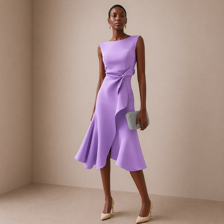 Women's Sleeveless Ruffle Hem Sculpted Waist Wrap Midi Dress