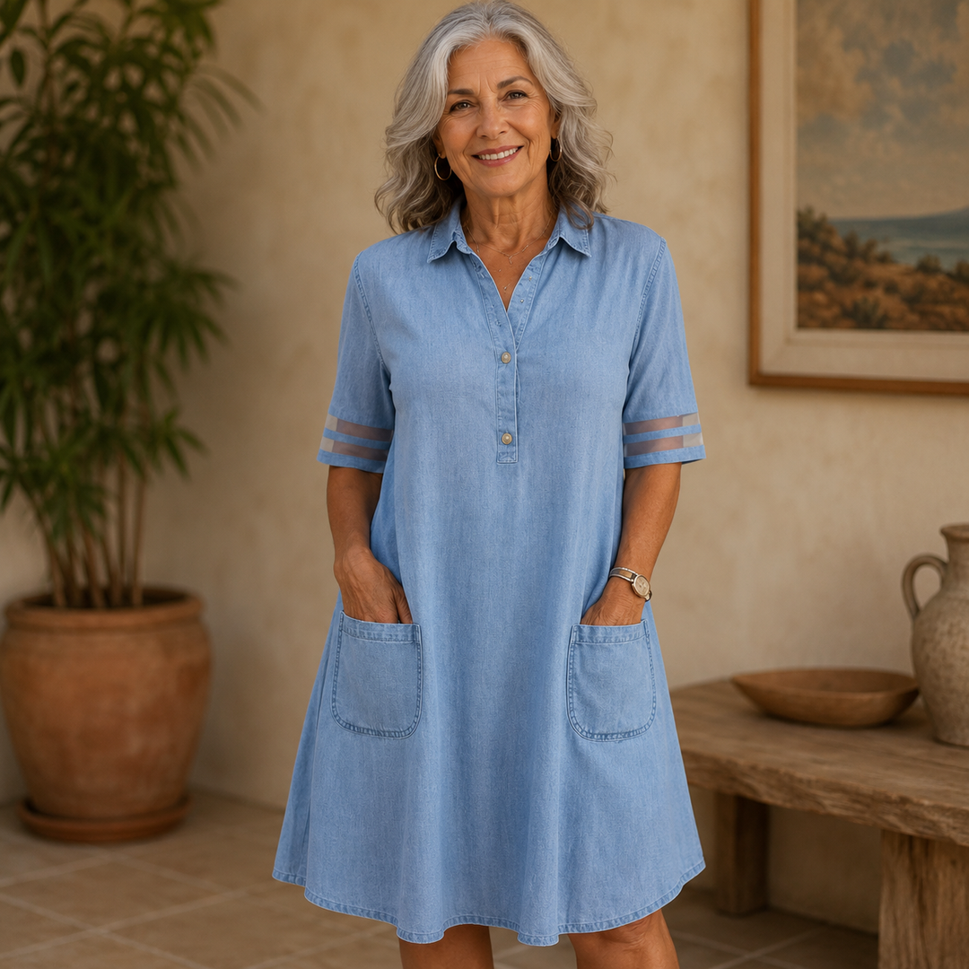 Women's Denim Look Pocket Shift Dress