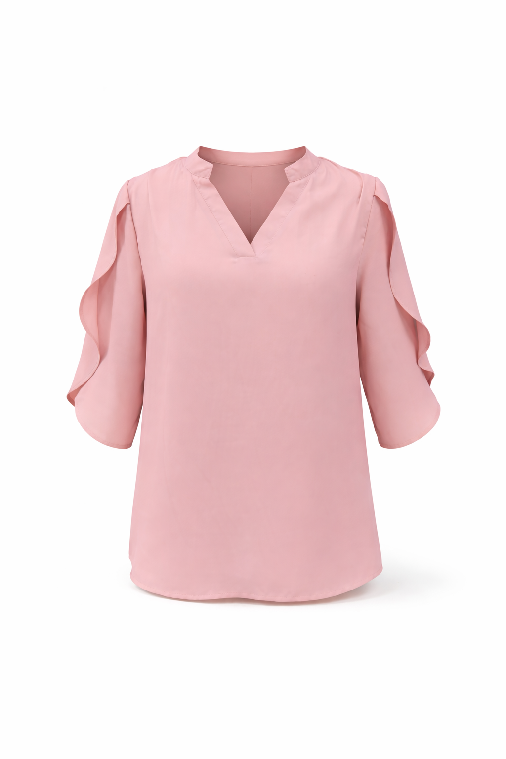 Chiffon Style V-Neck Blouse - 3/4 Sleeve Flared Design