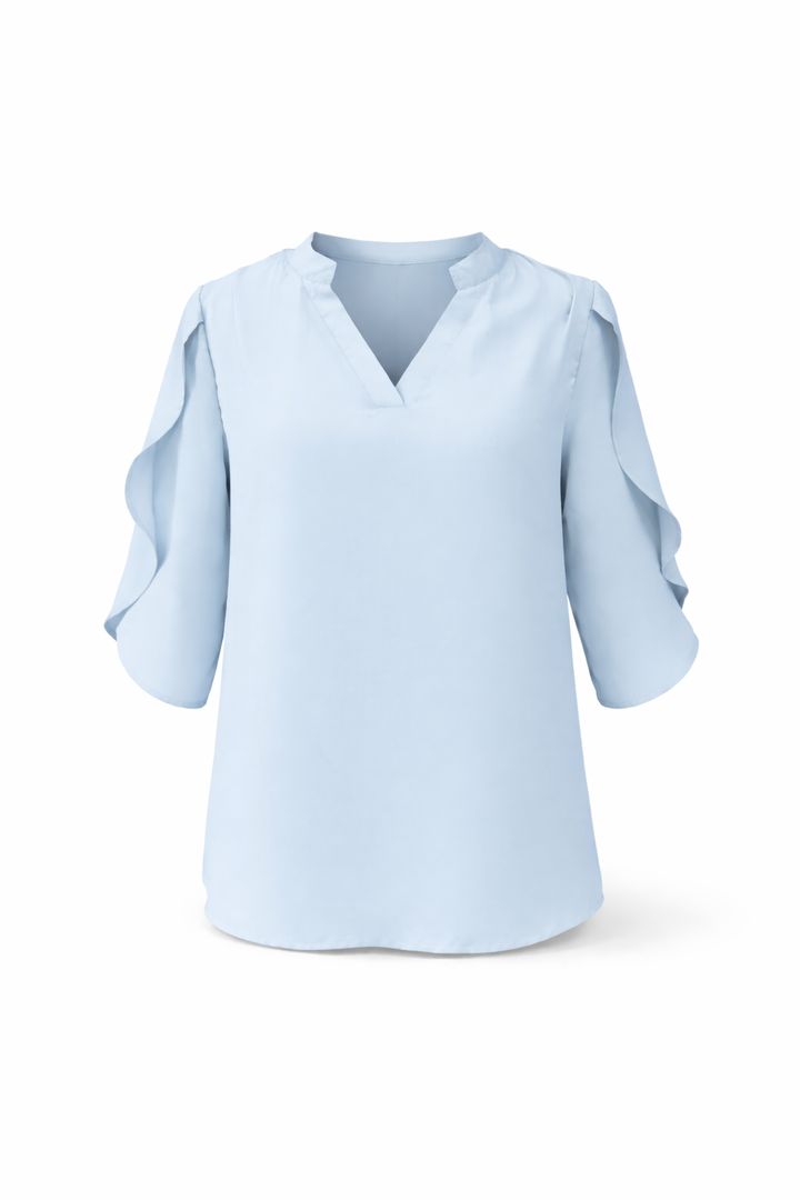 Chiffon Style V-Neck Blouse - 3/4 Sleeve Flared Design
