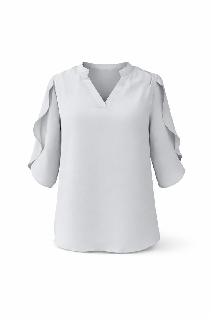Chiffon Style V-Neck Blouse - 3/4 Sleeve Flared Design