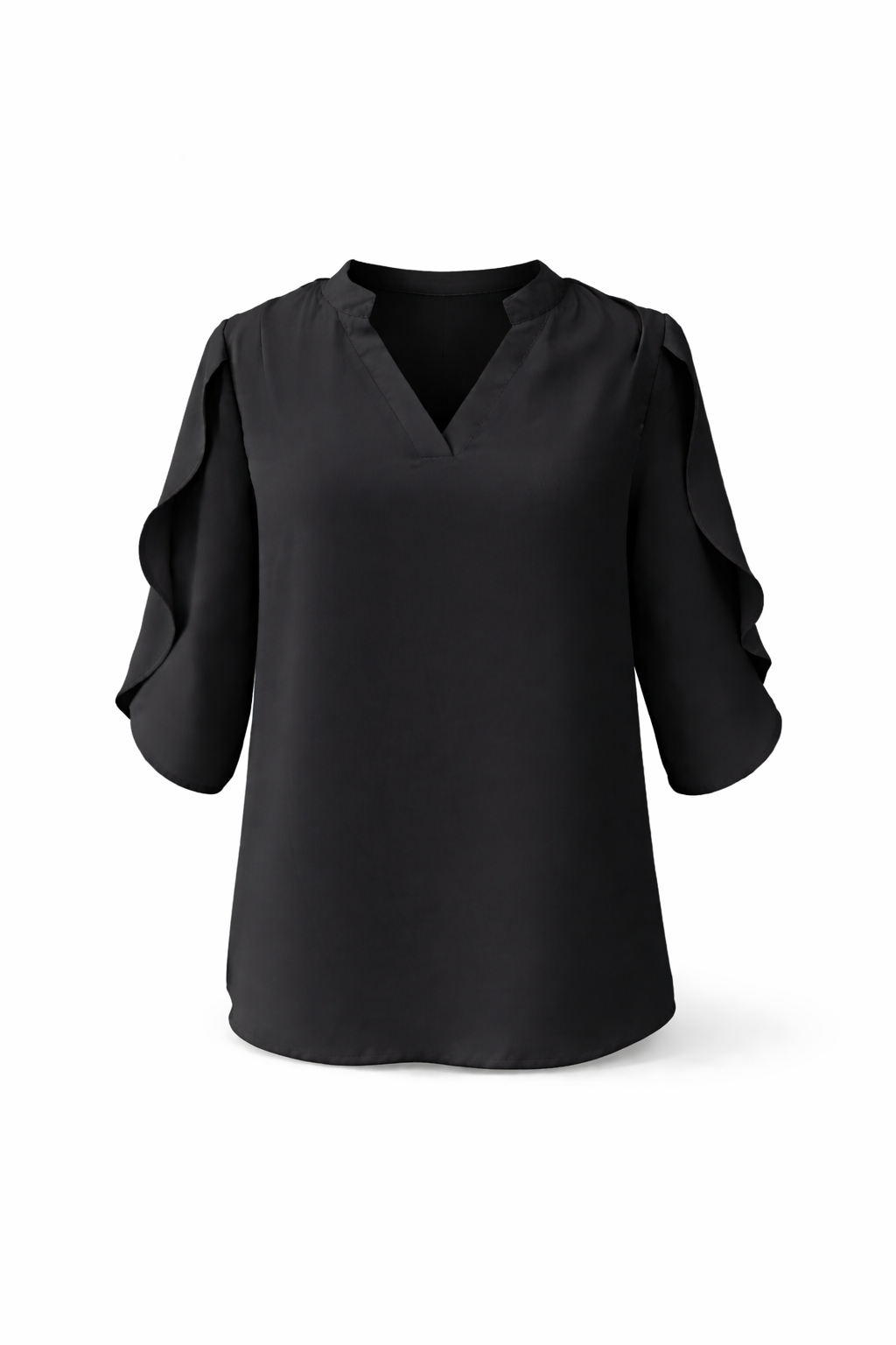 Chiffon Style V-Neck Blouse - 3/4 Sleeve Flared Design