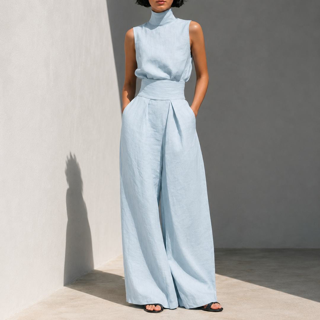 Women's Sleeveless Mock Neck Wide Leg Jumpsuit