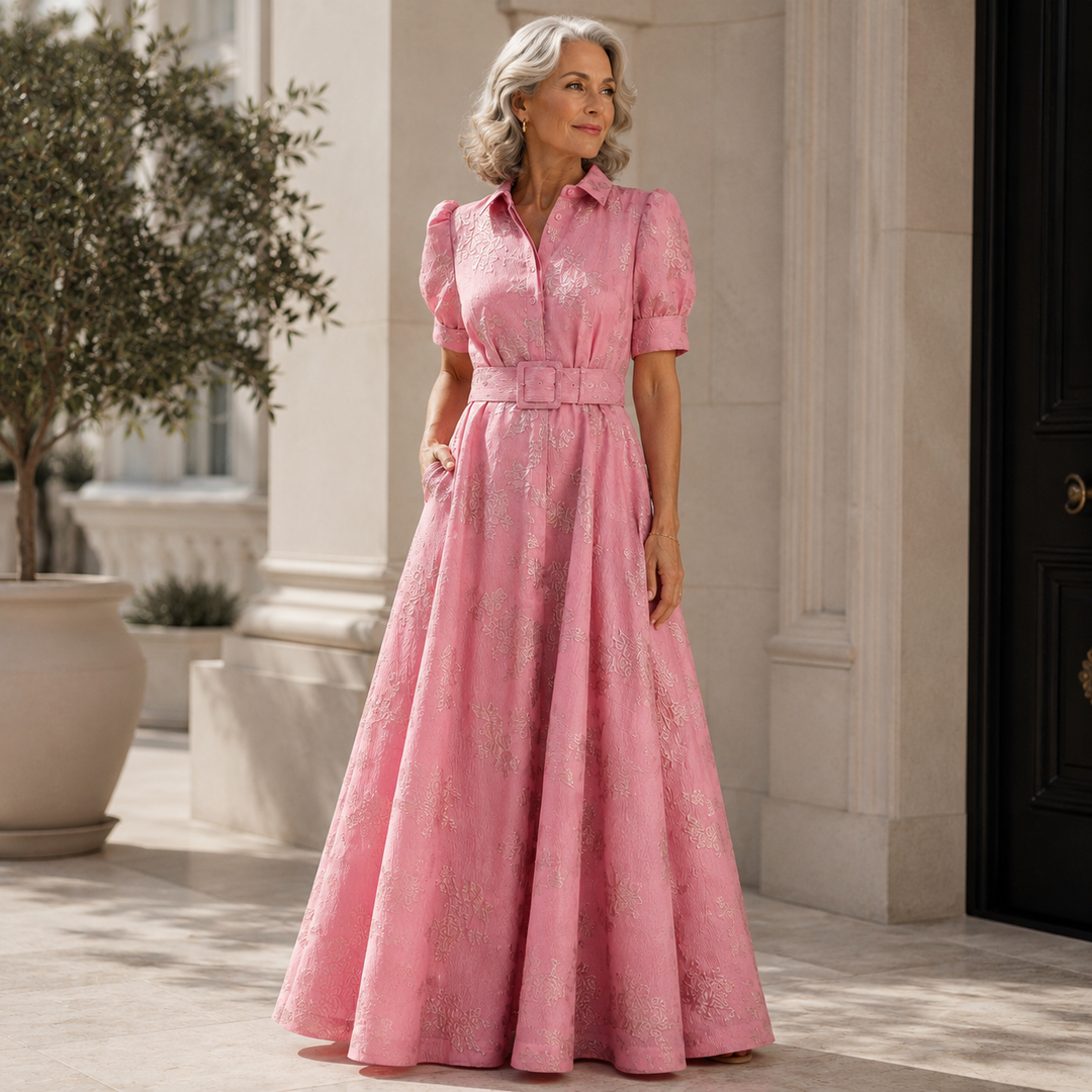 Women's Puff Sleeve Belted Maxi Dress