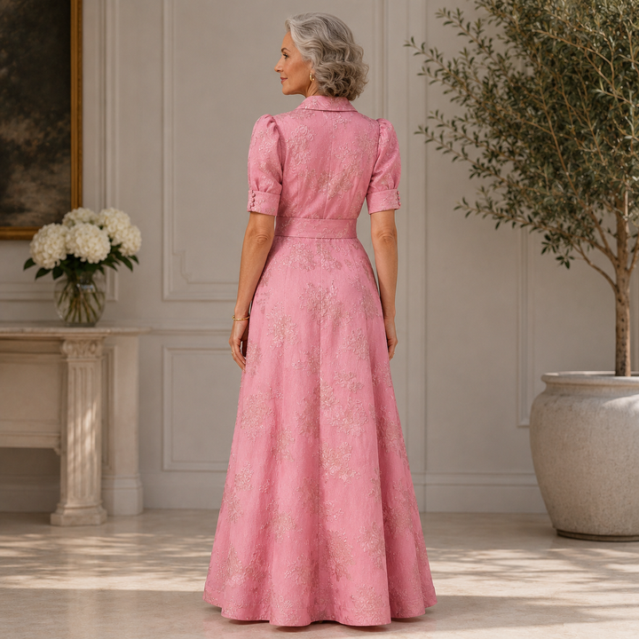Women's Puff Sleeve Belted Maxi Dress