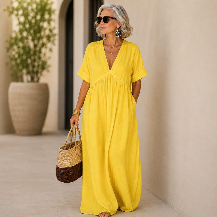 Women's Boho V-Neck Maxi Dress with Pockets
