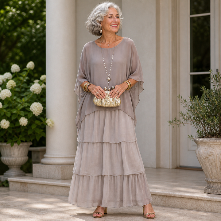 Women's Tiered Chiffon Loose Fit Long Dress