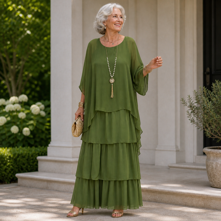 Women's Tiered Chiffon Loose Fit Long Dress