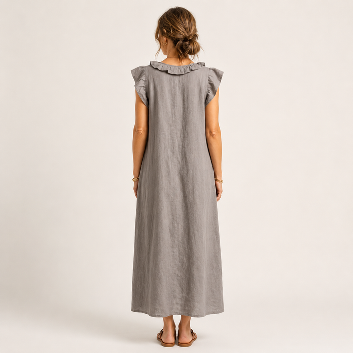 Women's Linen Sleeveless Ruffle Maxi Dress
