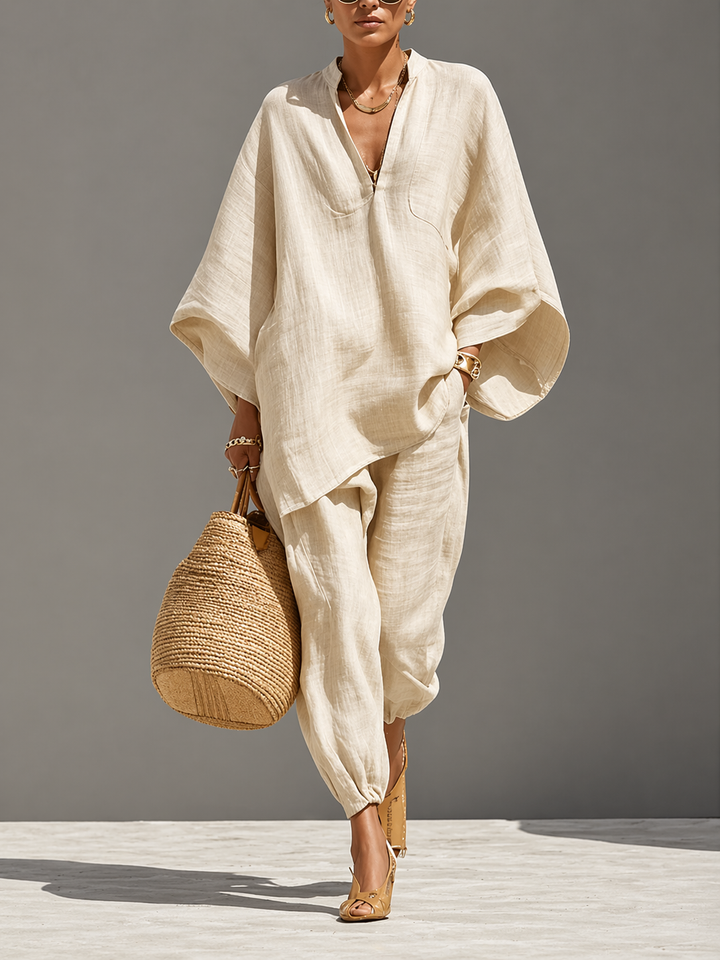 Women's Oversized Linen Batwing Lounge Set