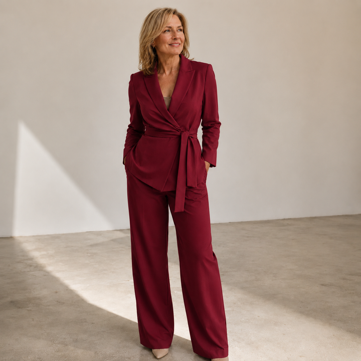 Women's Wrap Blazer & Wide Leg Trouser Suit Set