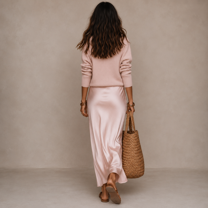 Women's Satin Slip Dress & V-Neck Knit Sweater Set