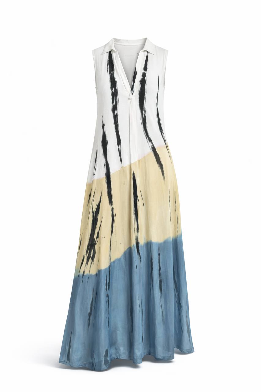 Sleeveless Maxi Dress – Abstract Relaxed Fit Dress with Pockets