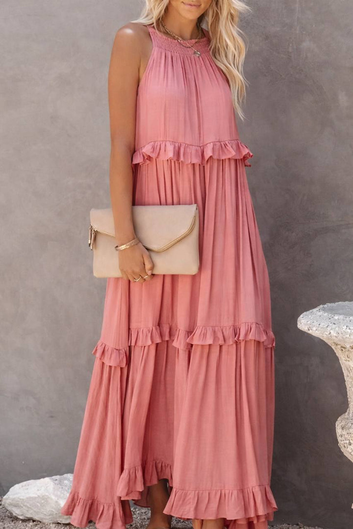 Sleeveless Tiered Maxi Dress – Ruffle Detail Flowy Long Dress