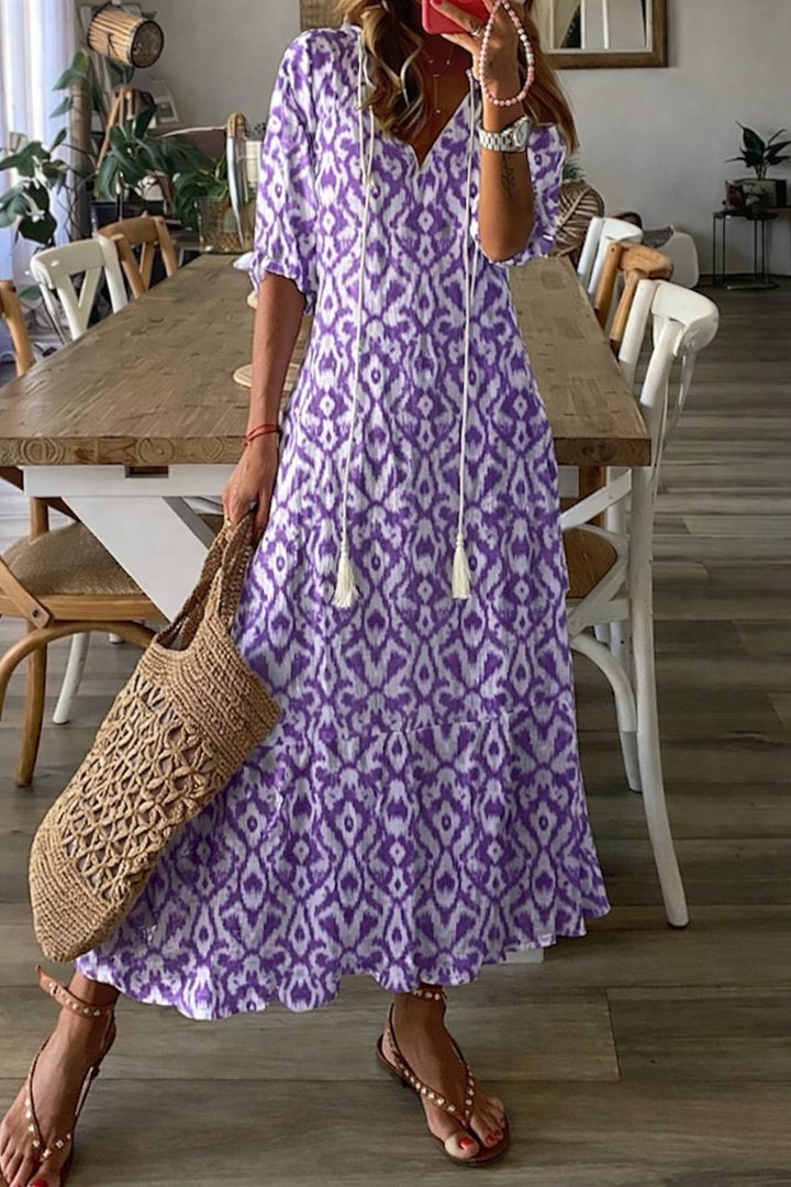 Floral Maxi Dress – V-Neck Loose Fit Dress
