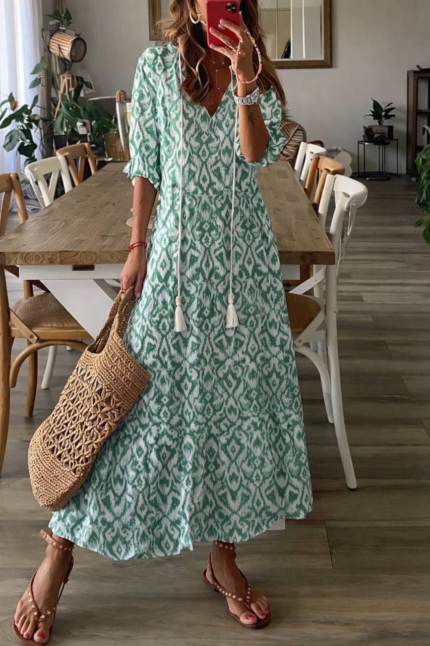 Floral Maxi Dress – V-Neck Loose Fit Dress
