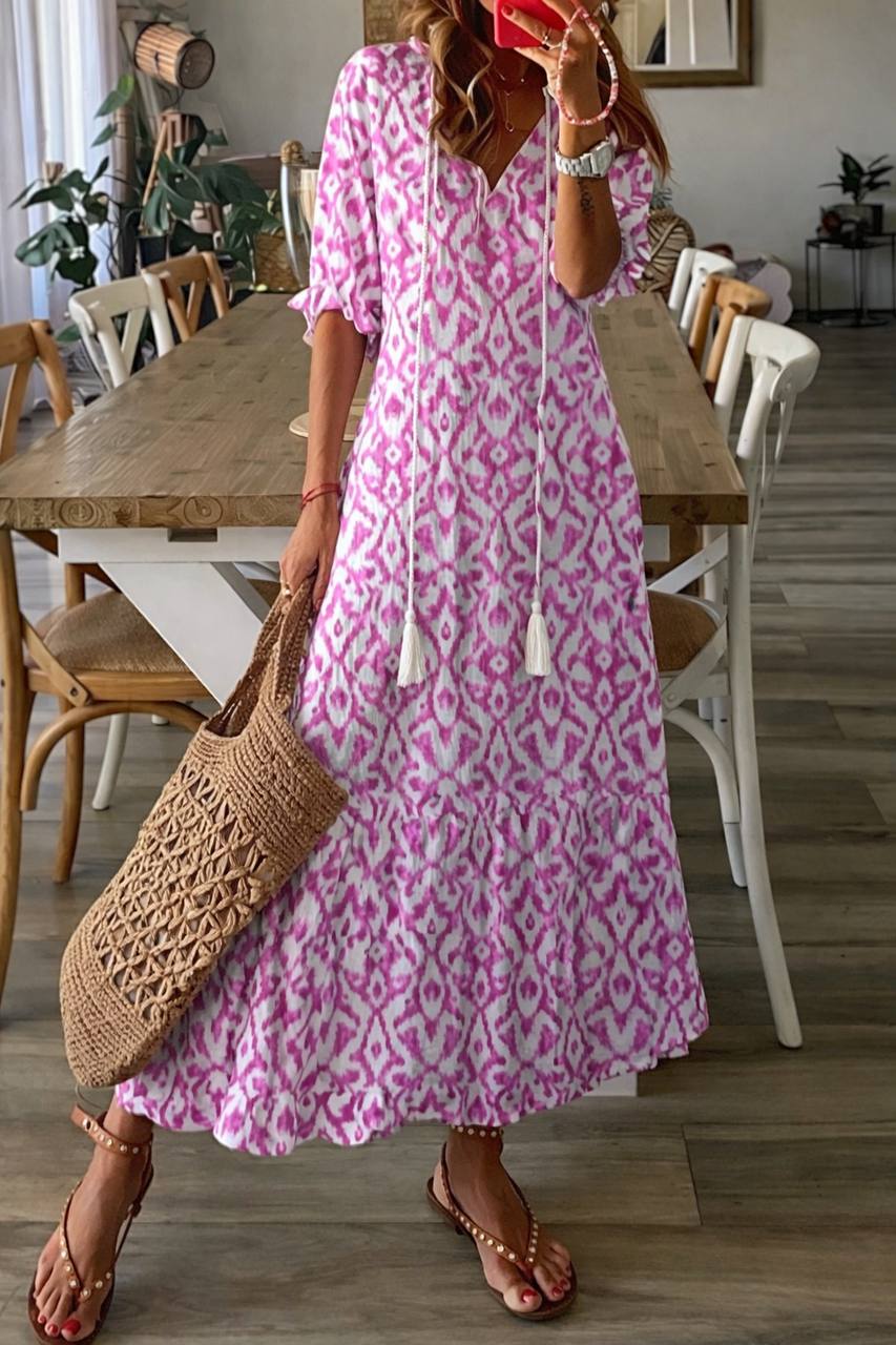 Floral Maxi Dress – V-Neck Loose Fit Dress