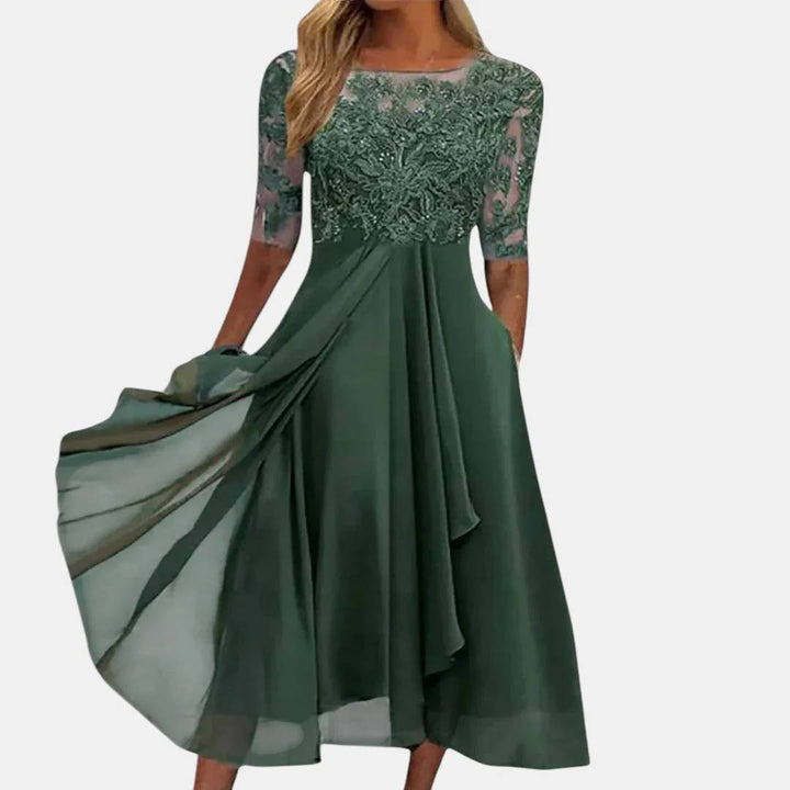 Women's Lace Chiffon Midi Dress