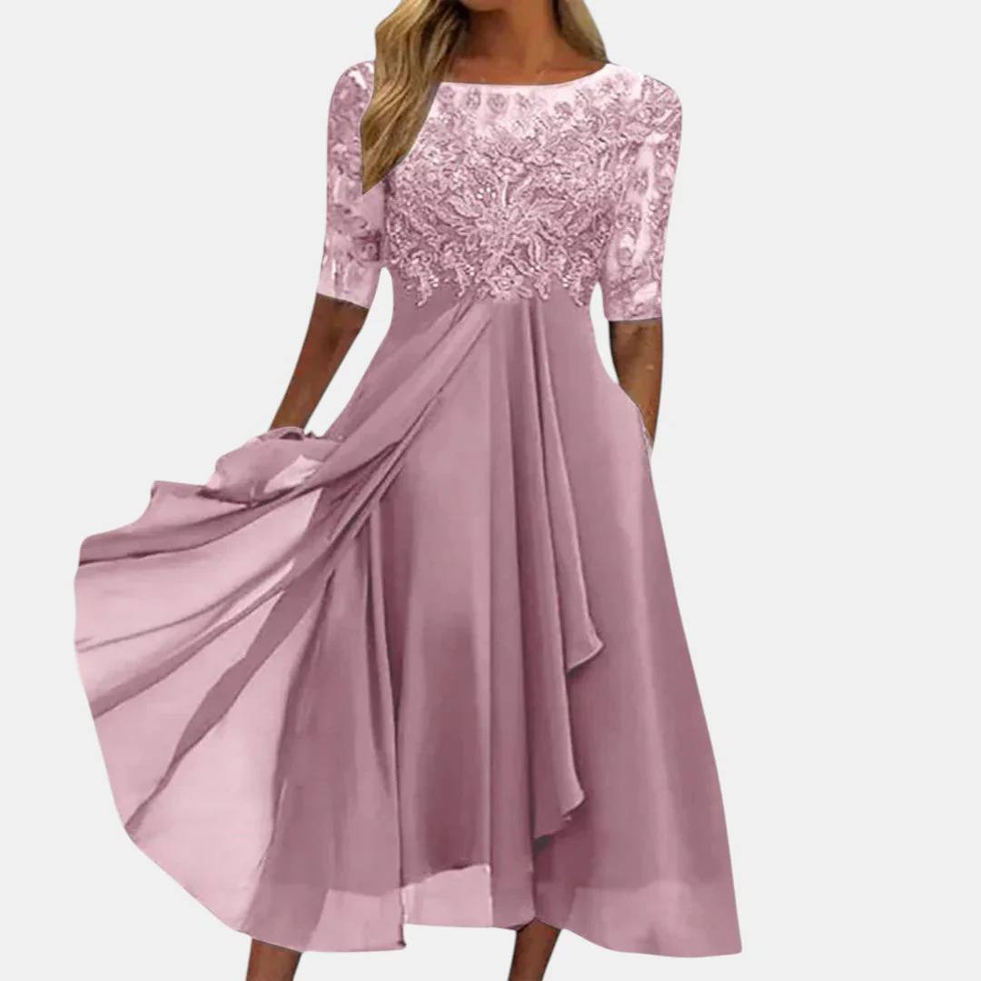 Women's Lace Chiffon Midi Dress
