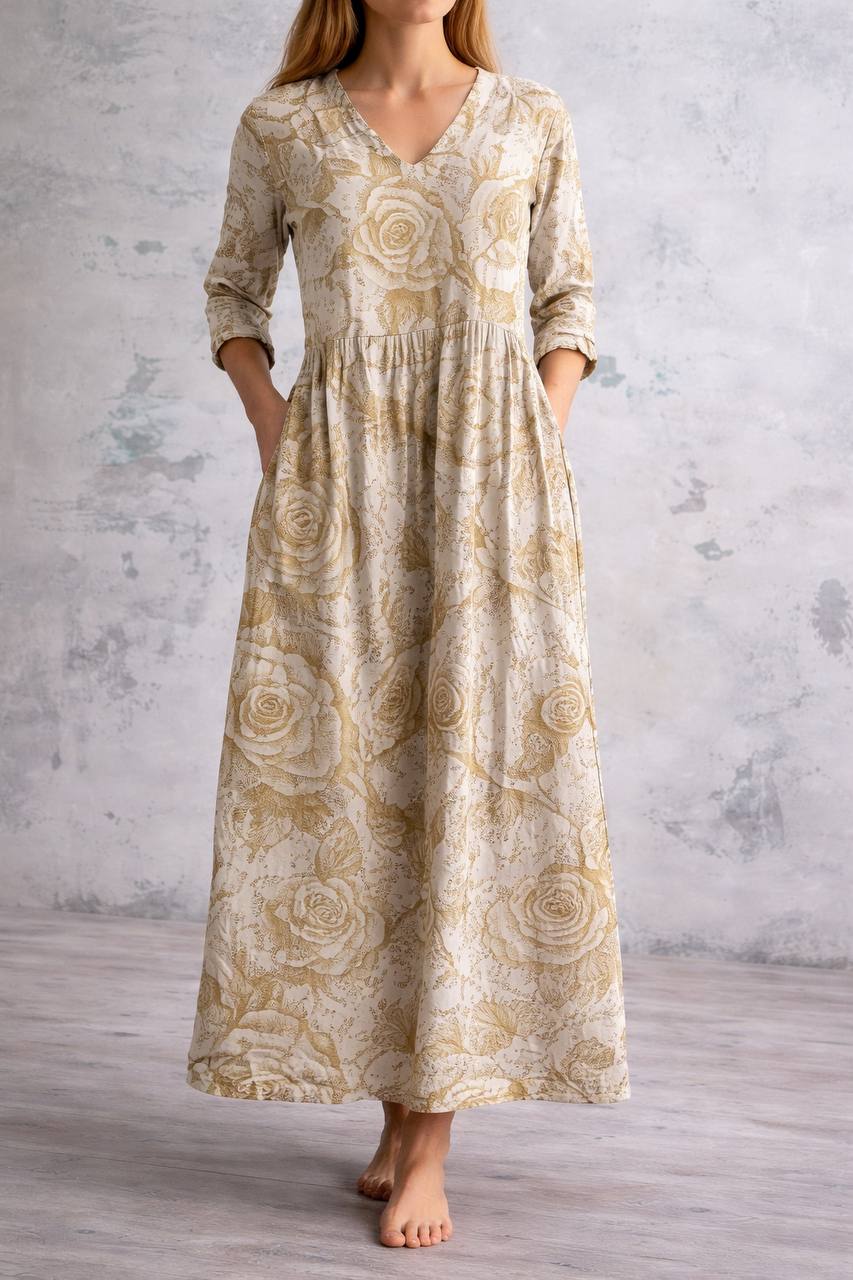 Women's Floral V Neck Long Sleeve Maxi Dress