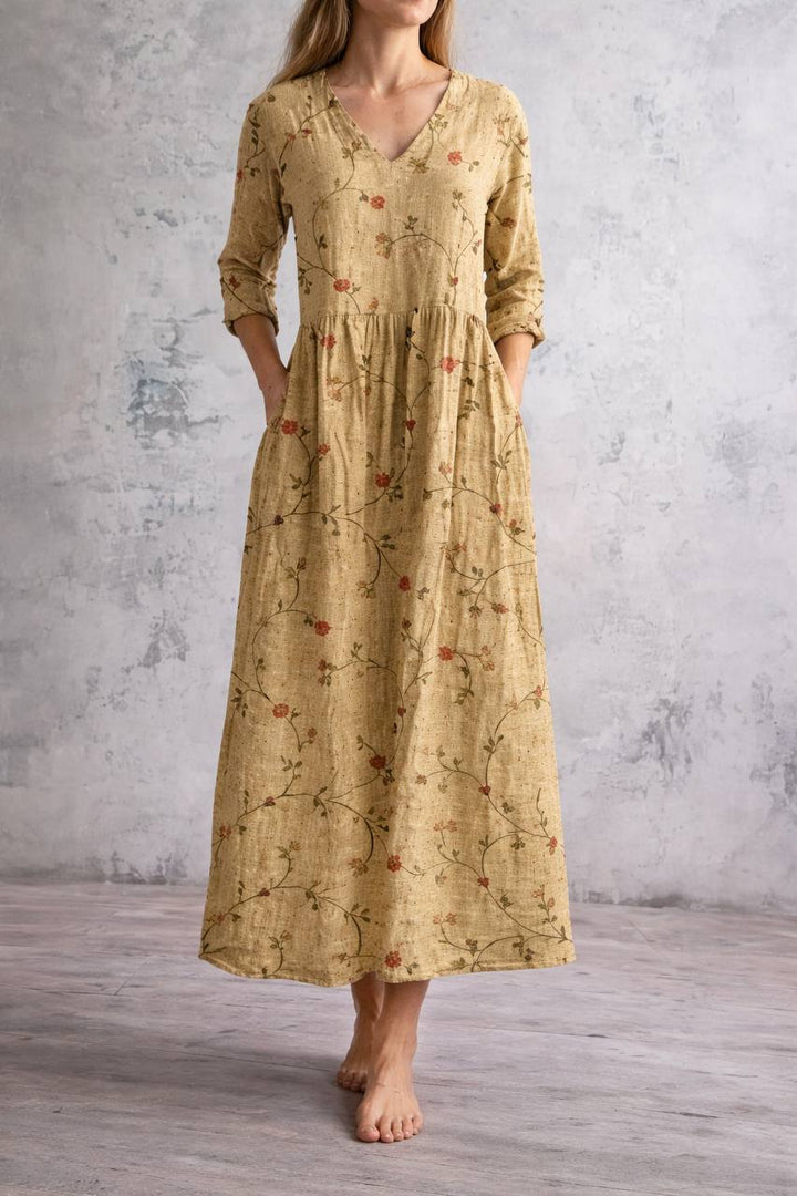 Women's Floral V Neck Long Sleeve Maxi Dress