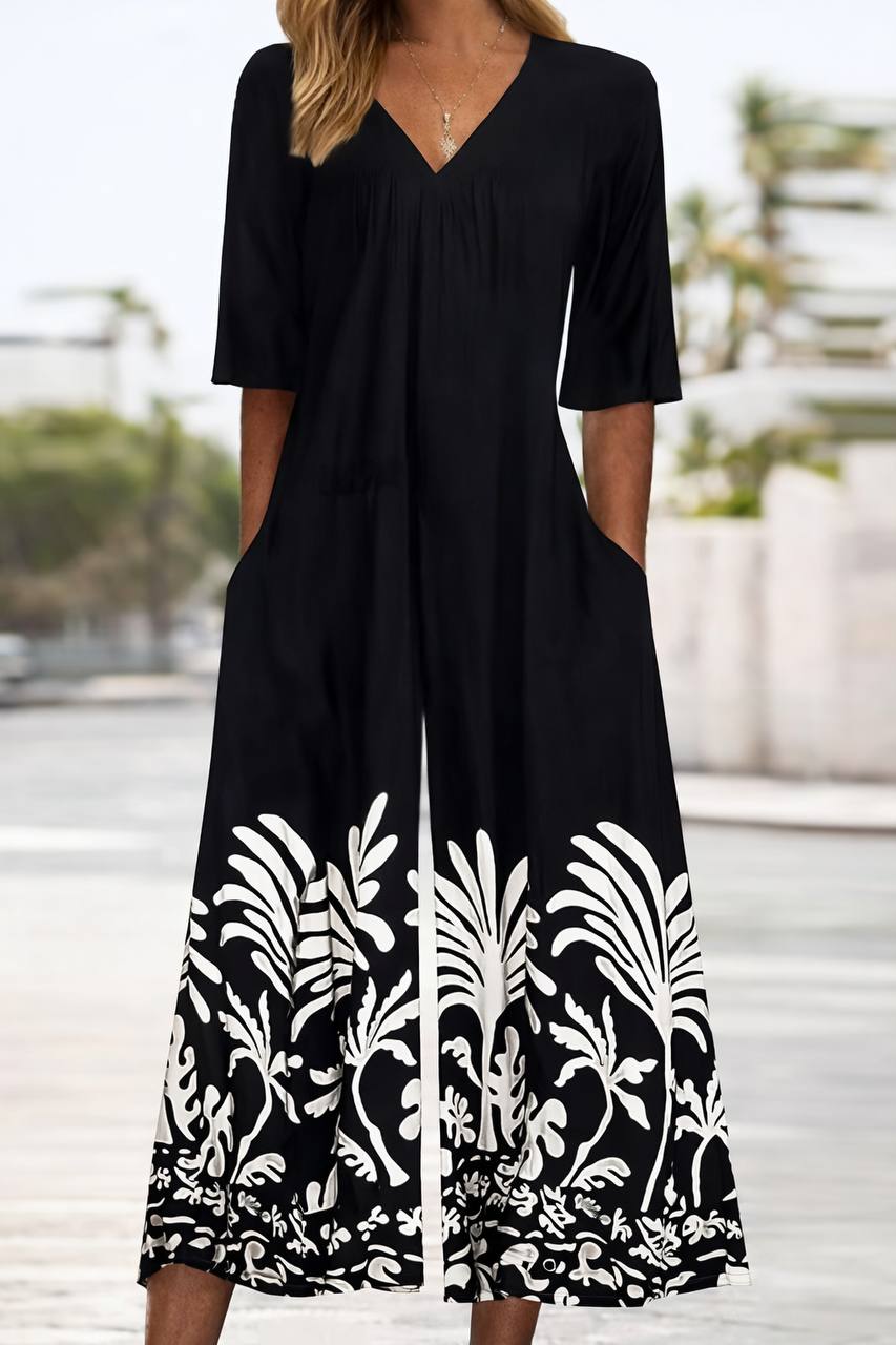 Women's Floral Half Sleeve Wide Leg Jumpsuit