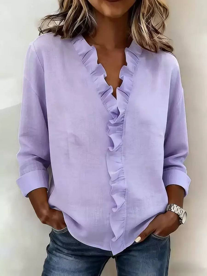 Women's Ruffle V Neck Long Sleeve Blouse