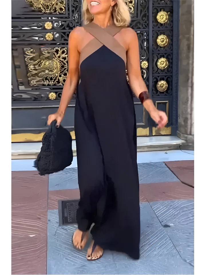 Women's Cross Halter Neck Sleeveless Maxi Dress