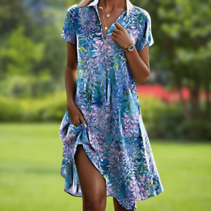 Women's Bohemian V-Neck Printed Midi Dress