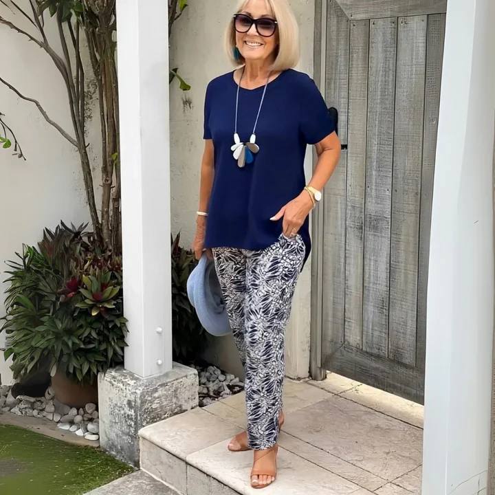 Women's Short Sleeve Printed Two Piece Lounge Set