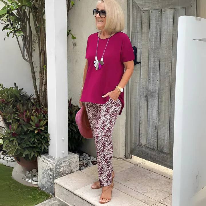 Women's Short Sleeve Printed Two Piece Lounge Set