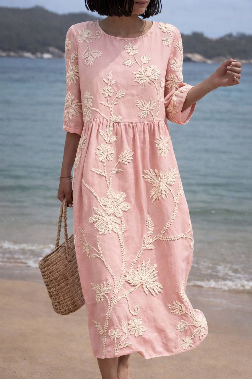 Women's Floral Embroidered Loose Maxi Dress