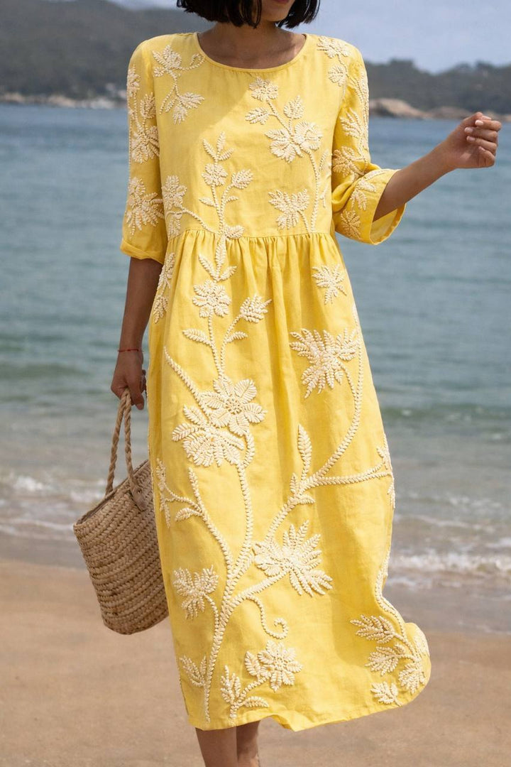 Women's Floral Embroidered Loose Maxi Dress