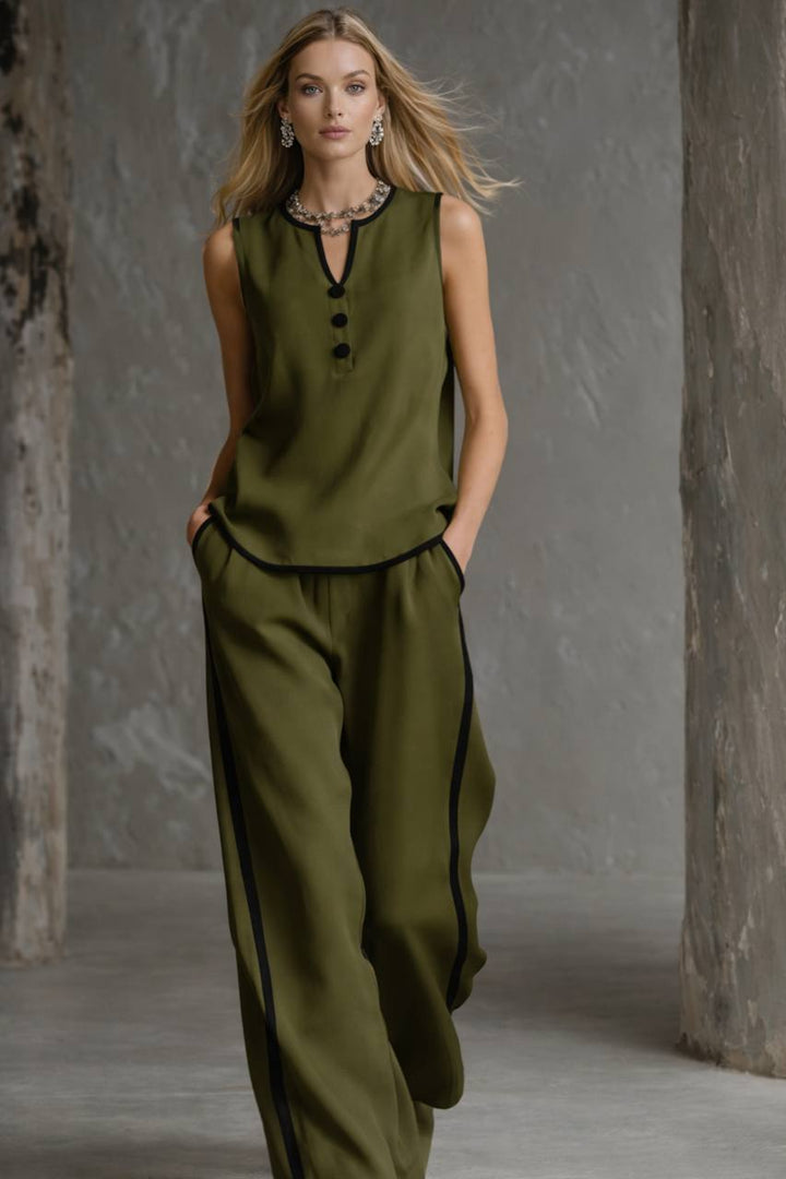 Women's Sleeveless Linen Top & Wide Leg Trouser Set