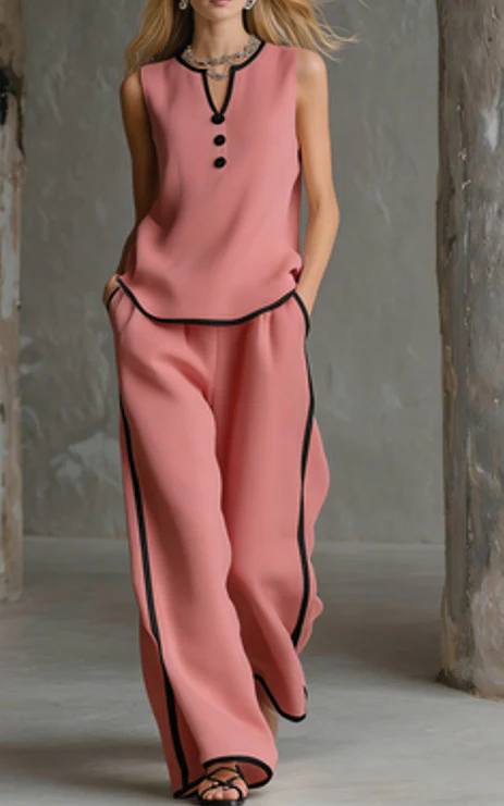 Women's Sleeveless Linen Top & Wide Leg Trouser Set