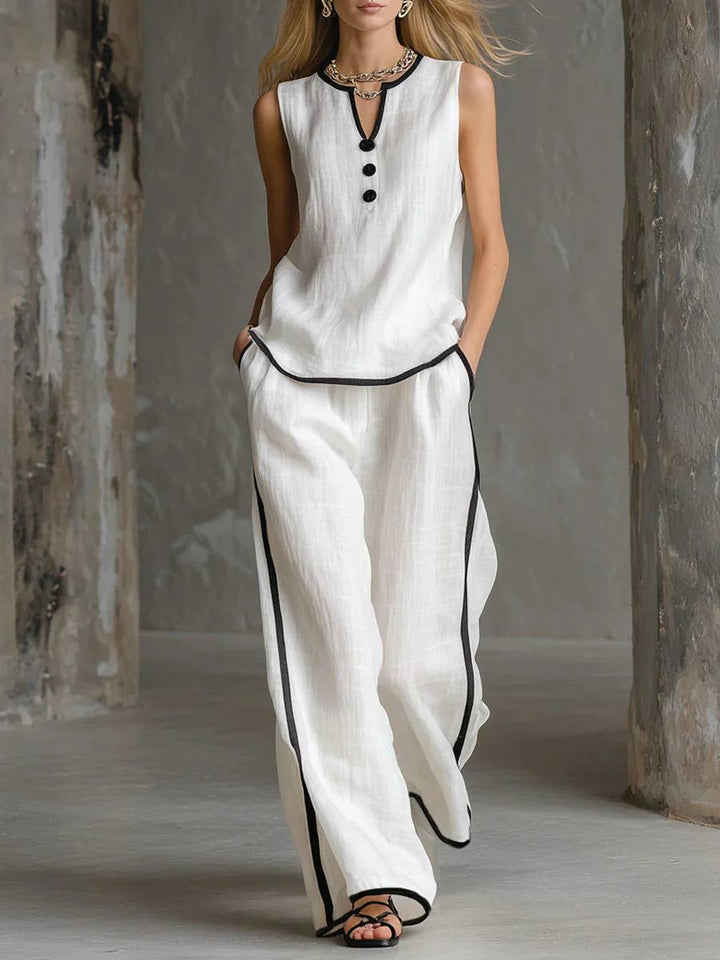 Women's Sleeveless Linen Top & Wide Leg Trouser Set