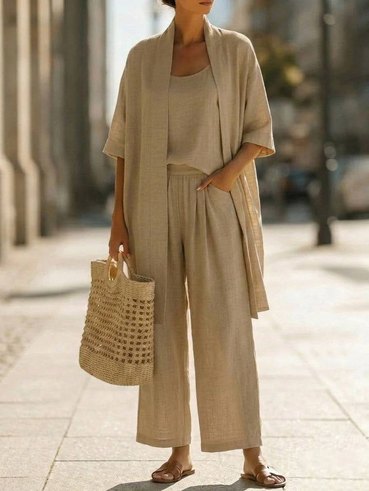 Lightweight Linen Wide Leg Lounge Two Piece Set with Cardigan