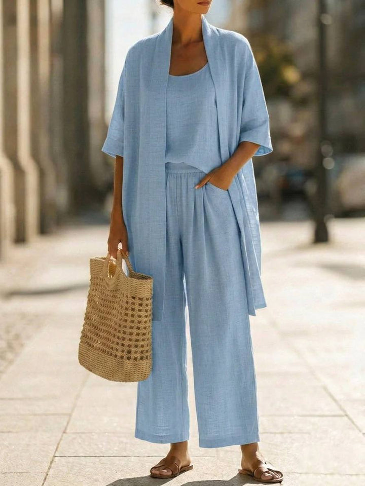 Lightweight Linen Wide Leg Lounge Two Piece Set with Cardigan