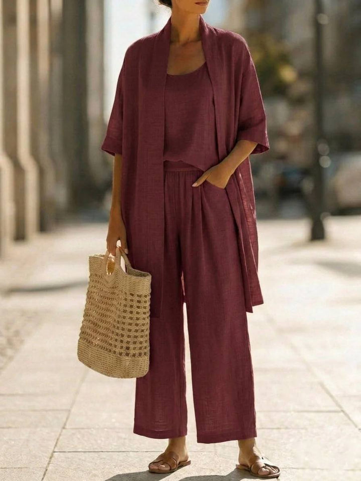 Lightweight Linen Wide Leg Lounge Two Piece Set with Cardigan