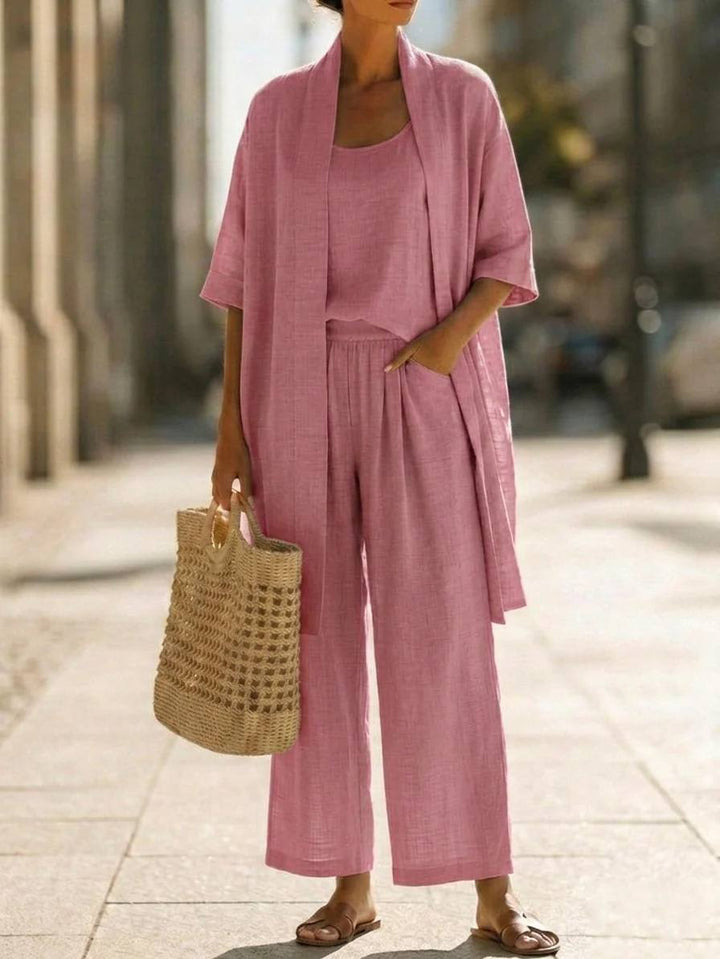 Lightweight Linen Wide Leg Lounge Two Piece Set with Cardigan