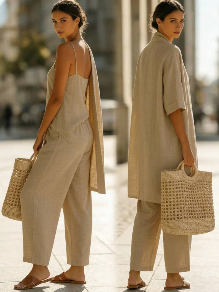 Lightweight Linen Wide Leg Lounge Two Piece Set with Cardigan