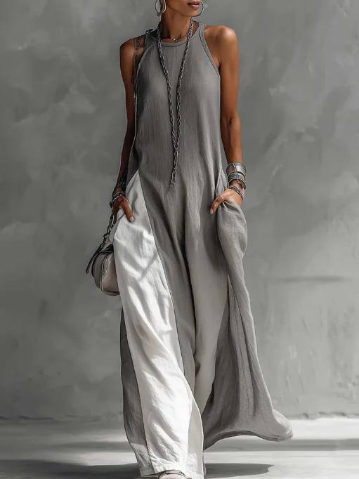Women's Sleeveless High Neck Pocket Maxi Dress