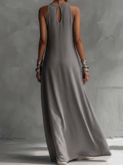 Women's Sleeveless High Neck Pocket Maxi Dress