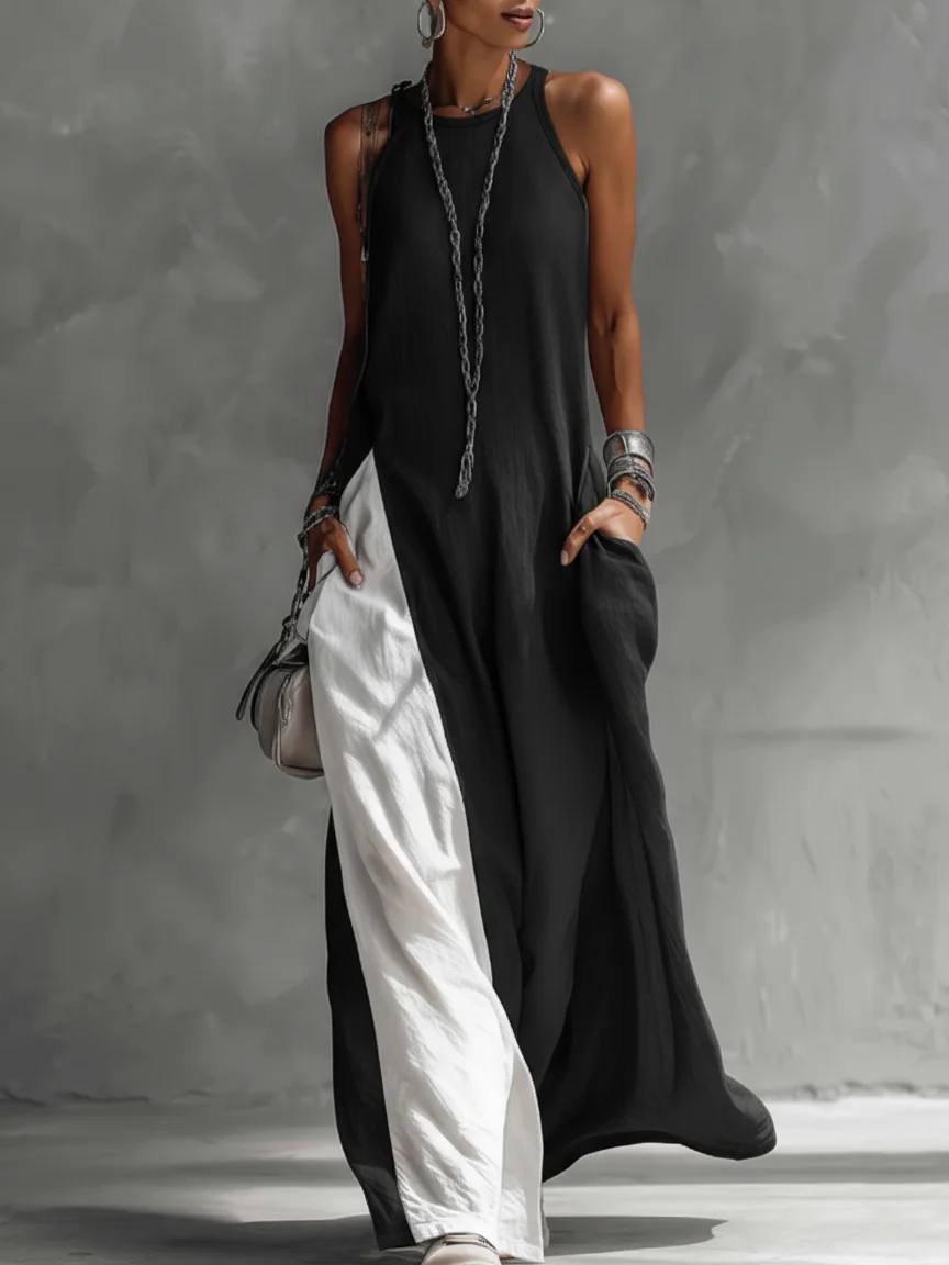 Women's Sleeveless High Neck Pocket Maxi Dress